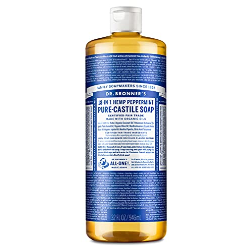 Течен сапун Dr. Bronner's -Pure-Castile (Мента, 32 унции) - Произведено на базата на органични масла, на 18-в-1 на Приложение: За лице, тяло,