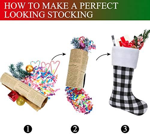 Коледни Чорапи JOVITEC 18 инча, Карирани Чорапи, Чорапи с белезници от Изкуствена Кожа, Чорапи за окачване на Камината, за Семейна Почивка,