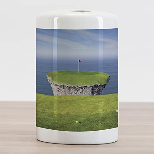 Керамични Държач за четка за зъби Ambesonne Golf, Невероятна Гледка към голф игрището, Видима от Бокса за голф на брега на