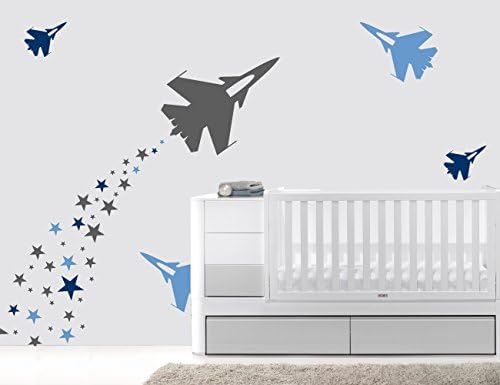 Самолети и Звезди - За най-Малките момчета - Стенни стикер за детска стая (70 инча) (Широчина 50 x33 Височина)