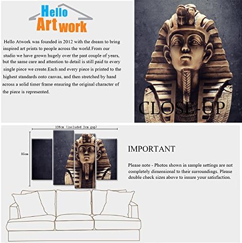 iHAPPYWALL 4 Панелен Портрет на Египетски Фараон Крал Платно Стенно Изкуство Реколта Древен Египет Фигура Картина Печат Върху Платно