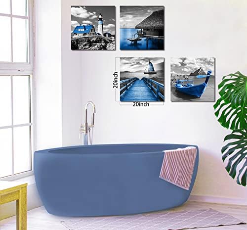 THRLVEART Плажна Стенно изкуство за хола Голям размер - Сини Картини за баня на стената - Картина на Океана Стенно изкуство Платно, Натянутый