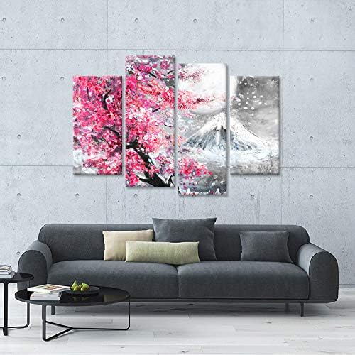 iHAPPYWALL 4 Бр. Цвете Платно Стенно Изкуство Връх на планината Фуджи С Розова Череша Сакура Цъфти през Пролетта по пълнолуние