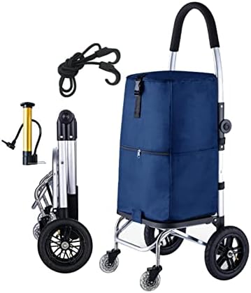 Ръчна количка за пазаруване Сгъваема кошница за пазаруване за хранителни стоки Универсална количка с Изолационни чанта на 4 колела и Еластична Въже Сгъваема Проду