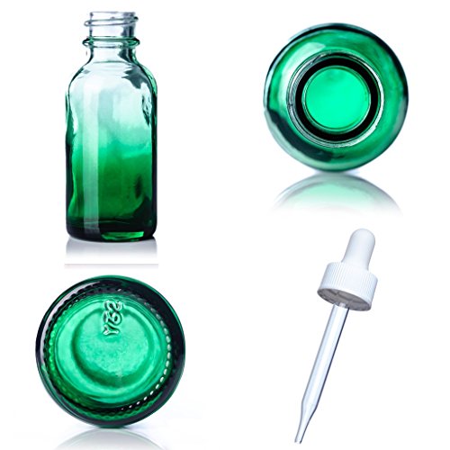 Стъклена Пипета от Бостънския кръгла Флакон със Зелен Фон Стъкло 1 унция с Бяла гумена колба - Пакет от 48 броя