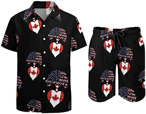 Мъжки Хавайски Комплекти Canada US Root Heartbeat от две Части, Риза с къс ръкав и Плажен Костюм с Къс Торс