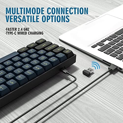 DUSTSILVER K61 Безжична 60% Трехрежимная механична клавиатура BT5.0/2.4 G / USB-C, с възможност за гореща замяна 61 клавишите Компактна