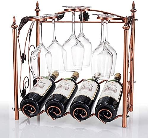 Вино Стелажи LXDZXY,Вино Рафтове От Метална Винен Стъкло, Държач за Чаши и стъклени чаши със столче, с Капацитет 4 Бутилки