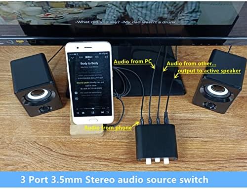LXXSH 3-канален превключвател източник стереозвука 3.5 мм AUX, преминете на входните сигнали 3 в 1, превключвател за слушалки и