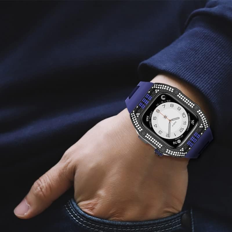 KANUZ Луксозна диамантена калъф за Apple Watch Band 45 мм, серия 8 7 6 неръждаема стомана, iWatch Series 6 5 4 SE 44 мм, Комплект за промяна на собствените си ръце (Цвят: диамант RRG, размер: 45 m