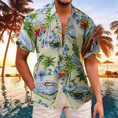 ZDDO, Мъжки Ризи, Ежедневни Лятна Риза с Копчета с Къс Ръкав за Мъже, Хавайски Принт Тропически дървен материал, Плажни Върховете Алоха