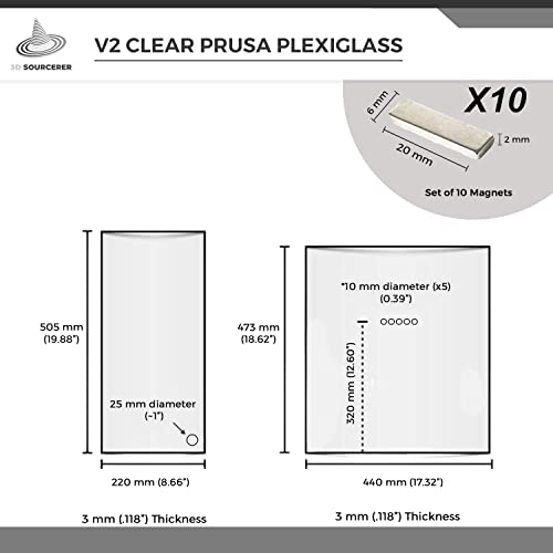 3D SOURCERER V2 Prusa IKEA Lack от плексиглас 3 мм, 5 опаковки акрил набор за корпуса на 3D-принтер | x10 Магнити (20x6x2 мм) | Защитни листове