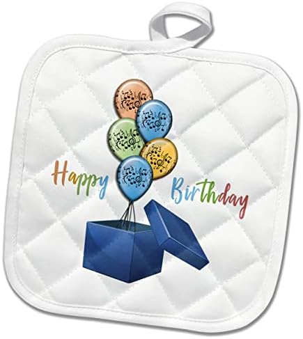 3дРоза честит рожден Ден. Синя подарък кутия с играчки балони и мюзиклом. - Кухненски ръкавици (phl-365700-1)