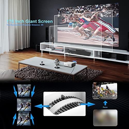 Wi-Fi проектор ENUOSUMA за филми на открито - 2023 Обновен Преносим за Домашно видео проектор с цел синхронизиране на екрана на смартфон, поддръжка на мини-проектор 1080P, съвм