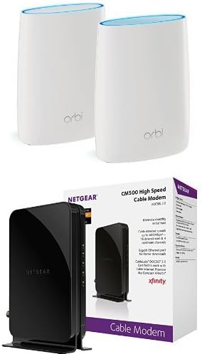 Високоефективна трехдиапазонная мрежа WiFi система на NETGEAR Orbi AC3000 (RBK50) с кабелен модем NETGEAR CM500 16x4 DOCSIS 3.0 максимална