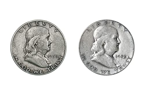 1950 D & 1952 D Франклин Полдоллара 50C Много Добър Избор VG 90% Сребро И 2 Монети, Определени с Мента Силно Ограничен Скъпоценен