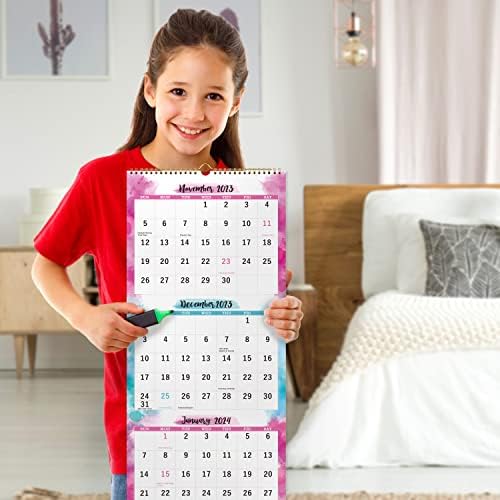 Календар 2023-2024 - Стенен календар за 3 месеца 2023-2024 (в сгънат вид за един месец), май 2023 - юни 2024, 11 x 26, долно Оттичане календар на плътна хартия, Календар на 2023-2024 идеален
