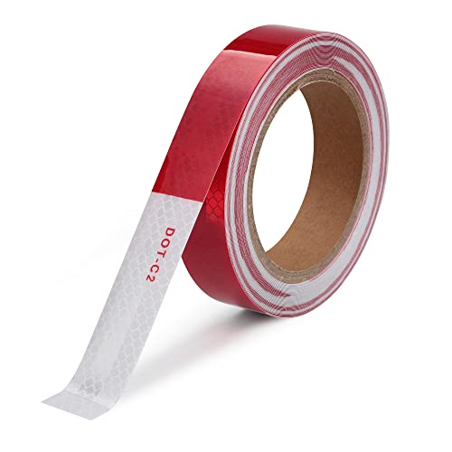 Светоотражающая лента Bulina 1 инч x 36 метра Защитна Лента От Твърд PET материал, Показващи Висока видимост, Червено-Бяла