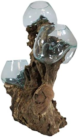 Ebros Подарък Балийски рана Ръчно изработени от естествено дърво Гамал, Местата с 3 Мисками от разтопеното стъкло, Ръчно изработени