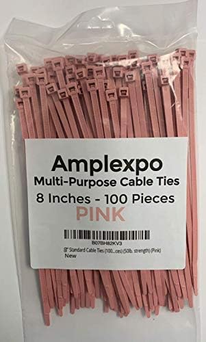 Стандартни кабелни превръзки Amplexpo 8 (100 броя) (якост 50 паунда) (розови)