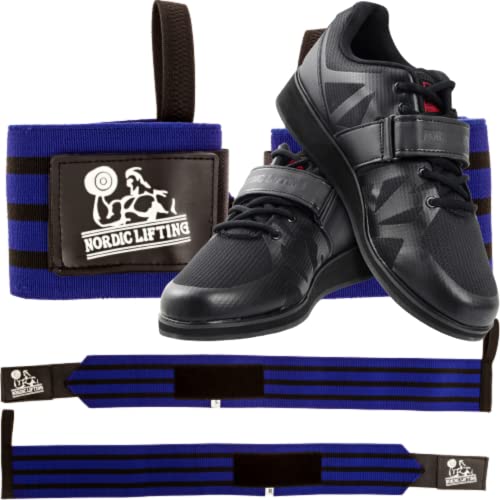 Тайна за китките Nordic Lifting Super Heavy Duty - Синьо Комплект с обувки Megin 9 размер - Черен