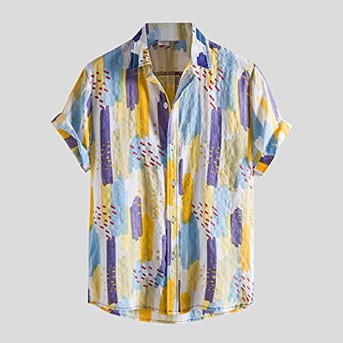 Мъжки тениски YangqiGY, Блузи за Мъже, Летни Ризи с копчета за Мъже, Цветен Принт, Отложной яка Тениска с Къс Ръкав