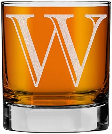 Чаша за уиски с выгравированной монограм на 11 унции (буквата W), А доене, Индивидуални Подаръци за мъже с бурбоном, Персонални