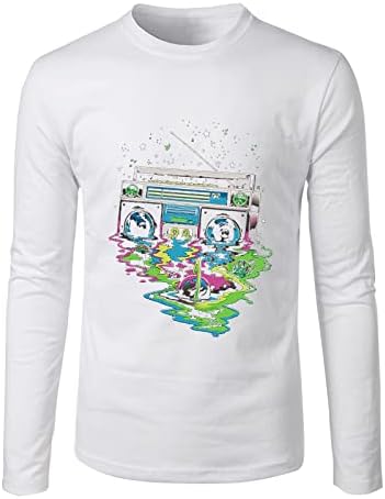 ZDDO Мъжка Тениска с дълъг ръкав, Есенна Приталенная тениска със Забавна космическа принтом Радио, ризи с кръгло деколте,