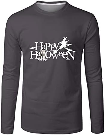 XXBR Мъжки Тениски На Хелоуин, Мускулна Тениска С Дълъг Ръкав и Писмото Принтом Happy Halloween С Кръгло Деколте, Дизайнерски