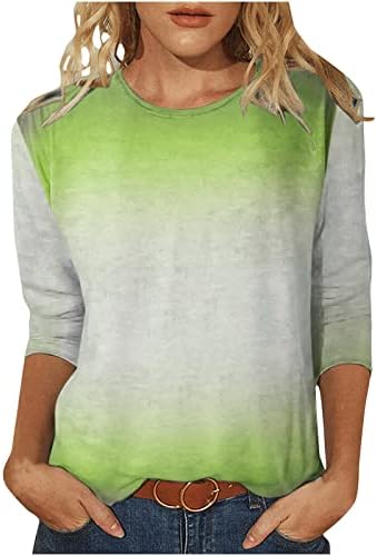 Есенно Лятна Блуза с графичен Дизайн на Тениска за Момичета, през Цялата Деколте с 3/4 ръкав, Деколте Лодка, Памучен Тениска с Вратовръзка-Боя за Всекидневната, UR UR