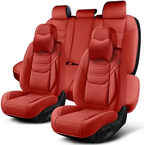 Пълен комплект автомобилни покривала TIEHESYT Martha Red, Автомобилна Седалка на предната и на задната седалка от дишаща естествена кожа и облегалката за глава за удобно ш?