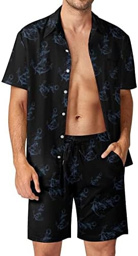 You Are My Anchor Мъжки Хавайски Комплект от 2 теми, Ризи с къс ръкав Копчета, Плажни Панталони на Свободния Намаляване, Тениски, Спортен Костюм