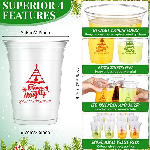 Romooa 30 Бр Пластмасови Чаши за Коледно парти 16 унции Командни Осъдителен или Приятни Коледни Чаши за Еднократна употреба Прозрачни Пластмасови