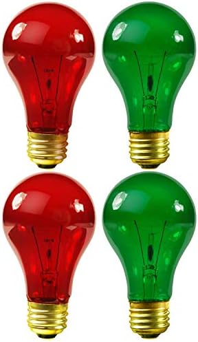 4 Опаковки От 25 Вата Цветни Прозрачни Червени и зелени крушки с нажежаема жичка A19 Със Средна база за Партита Червената Крушка Зелена Крушка