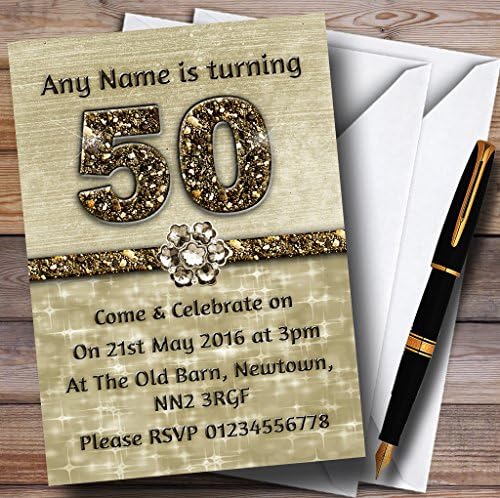 Титаново-Златни Блестящи Персонални Покани на Парти в чест на 50-годишнината
