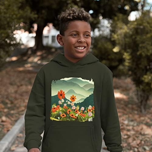 Детска hoody от порести руно с цветен пейзаж - Детска Hoody с качулка Планини - Hoody с художествен принтом за деца