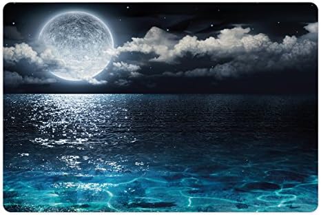 Подложка за домашни любимци с участието на Лунната Нощно небе за храна и вода, Пълна Луна и Мъгляви Облаци с Тюркоаз стъкло във формата на