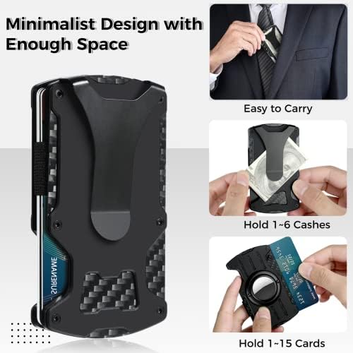Чантата boxoon AirTag за мъже: Портфейл от въглеродни влакна с притежателя на Airtag, алуминий метален чантата с RFID заключване, щипки