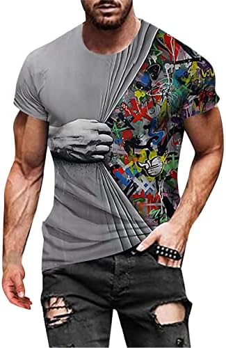 UBST Мъжки солдатские тениски с къс ръкав, лятна градинска тениска с 3D графичен градския принтом, тениска с кръгло деколте, Модни