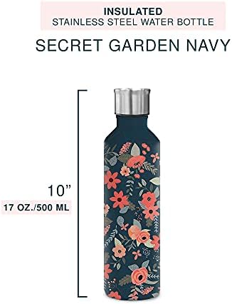 Студио За! OCS Designs Изолирано бутилка за вода от неръждаема стомана - 17 унции - Secret Garden Triangle Shoulder Бутилка от тъмно синьо