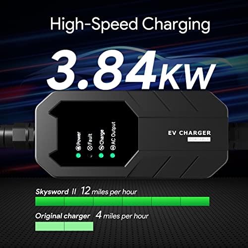 MEGEAR Skysword ⅱ Зарядно устройство за електрически автомобили на 1-во ниво (от 110 На 16, 25 фута), Преносими зарядно устройство за домашно электромобиля EVSE (щепсел NEMA 5-15)