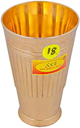 Чаша Shiv Shakti Arts Heavy Gauge Line Design от чиста мед - (Комплект от 2 теми, голям - по 450 ml всяка чаша - №18)