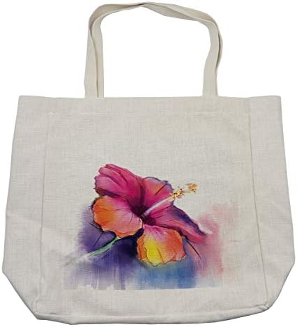 Пазарска чанта с цветя Ambesonne, Хибискус Цветя в Пастелни тонове, Абстрактни Цветни Романтична Принт под формата на Листенца,