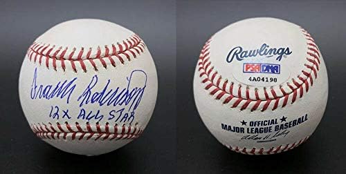 Франк Робинсън ПОДПИСА ДОГОВОР С ROMLB Baseball 12 x All Star Orioles PSA / DNA С Автограф - Бейзболни топки с автограф