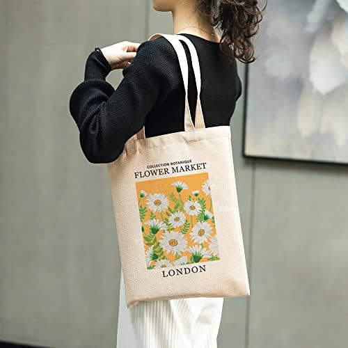 Цвете чанта-тоут, Эстетичная Холщовая чанта-тоут с цветя, Модерни Торби за Многократна употреба за продукти, Скъпа чанта-тоут за Жени