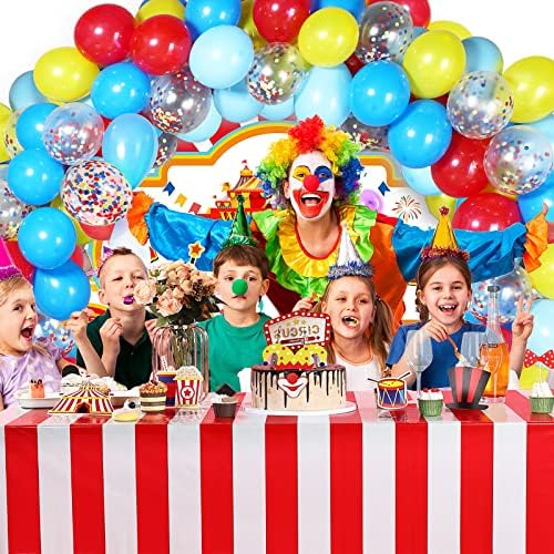 Украса за цирков карнавал, включително набор от цирковых балони с конфети, на фона на карнавал снимки, банери, покривки за карнавал партита