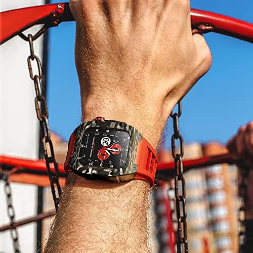 Защитно фолио HEPUP за Apple Watch Series 8, 45 мм, Луксозен Метален промяна корпус от въглеродни влакна, Титан и Аксесоари