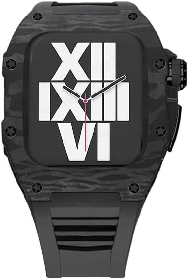Комплект модификация KANUZ Каишка за Apple Watch Серия 7 SE 6 5 4 mod Луксозна Метална рамка iWatch 45 мм 44 мм и каишка от каучук + калъф,