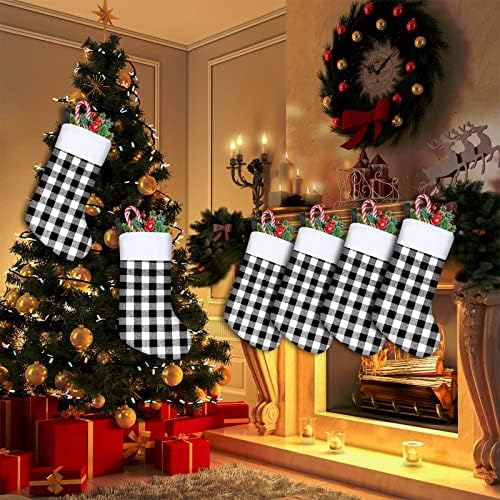 Vercoo 18 Инча, Коледни Чорапи, Коледни Каре Чорапи Манто Окачени Чорапи в клетката на Бъфало с Белезници за Украса на Коледното