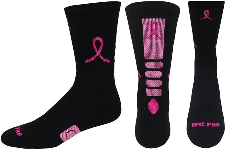 Чорапи Epic Youth от рак на млечната жлеза Black Pink Ribbon Hero Crew Черен / Розов Размер чорап 6-8,5 (малка)
